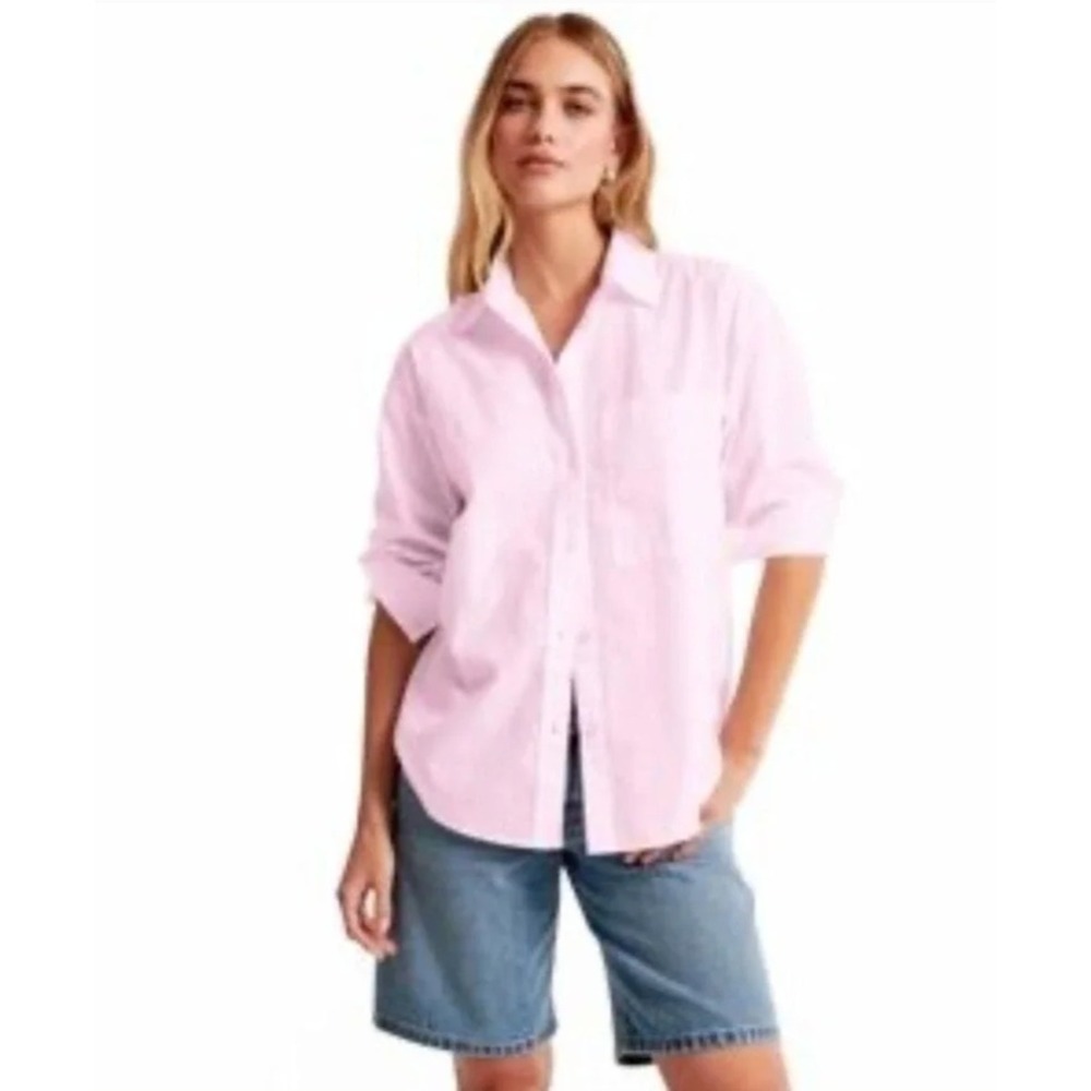 Abercrombie & Fitch Oversized Button Down Women M Pink Long Sleeve Cotton Preppy